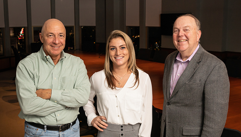 Mike DiPietro, BSBA 81; Talia Ricciolo, BSBA '20; Ken Mooney,  BA '77, MBA '80