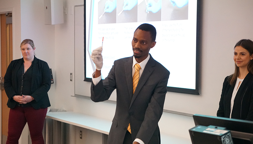 Daniel Muwamba demonstrating during client presentation