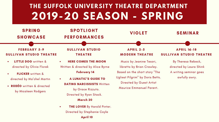 Graphic gives spring theater lineup, repeating all information in text below