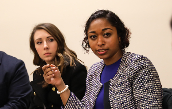 Student speaks during class meeting