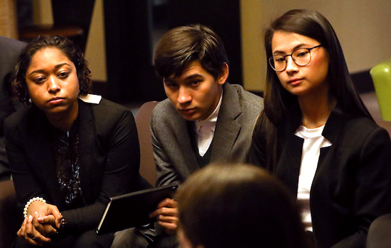 Students listen intently during class meeting