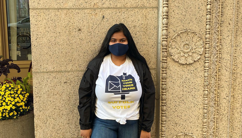 Sayeeda Rahman in Suffolk Votes shirt