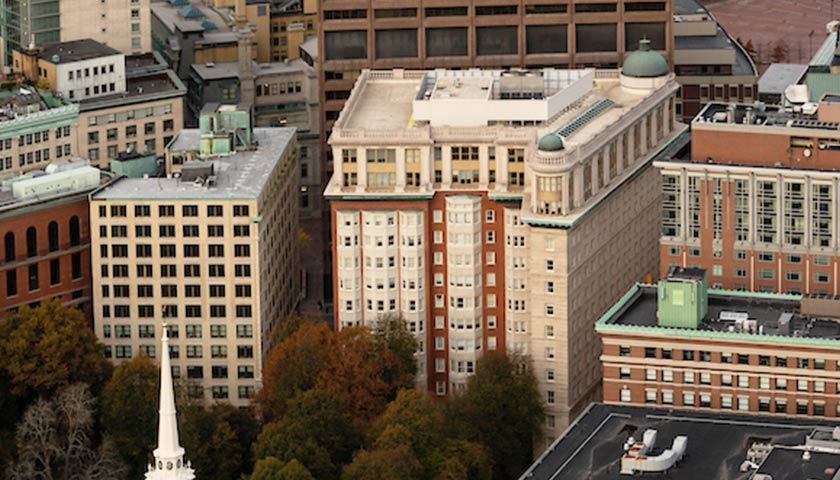 Aerial view of 73 Tremont and the Granary Burial Ground