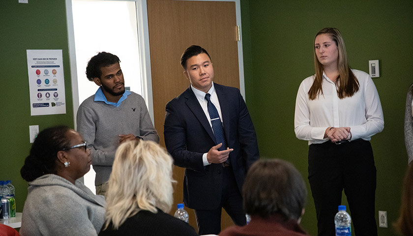 Business School students presenting to clients