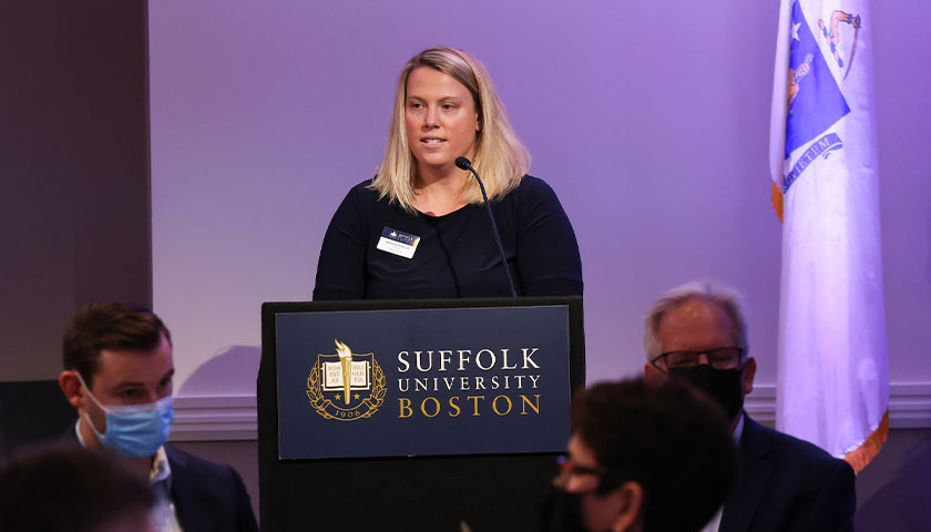 Veterans Services Coordinator Alex Paterson welcomes guests to the Suffolk Veterans Day Luncheon