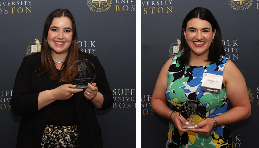 Honorees Georgia Polemenakos and Kaffa Cote each hold their awards