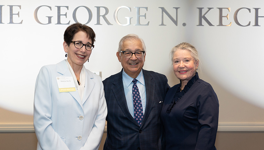 President Marisa Kelly with George N. Keches, JD ’75 and Ann Maguire Keches