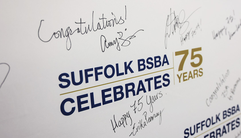 Close-up of the signing screen at the BSBA 75th event