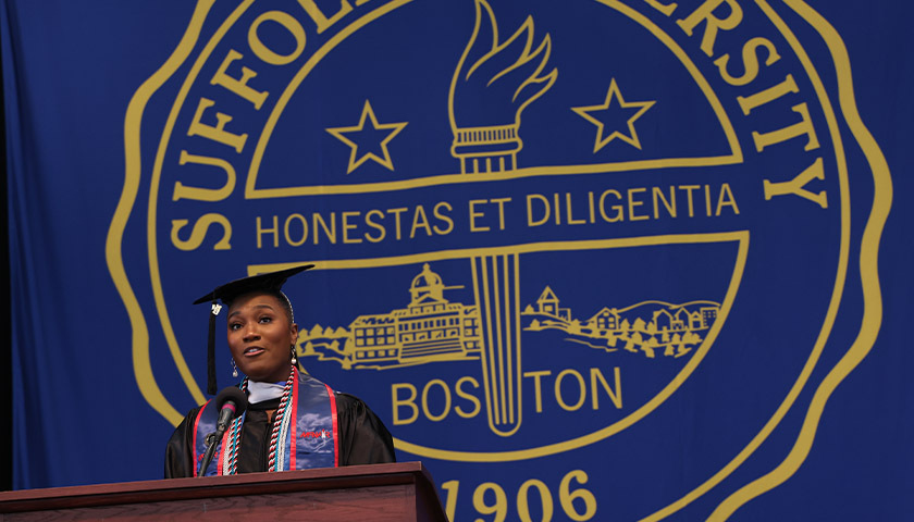 CAS Commencement student speaker Lindsay Dieudonne addressed her fellow graduates at the podium