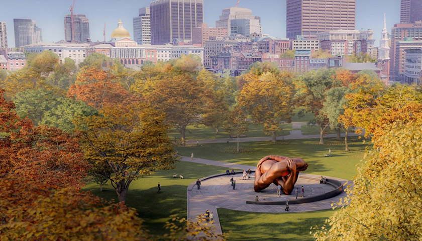 Artist's rendering of the bronze "Embrace" sculpture on the Boston Common