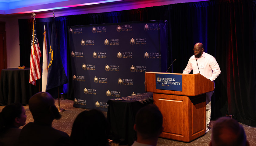 Kevin Barthelemy speaking at the 2023 Veterans Stole Ceremony, part of Commencement Week events