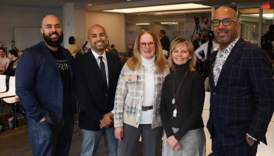 Group shot of Professors Lucius Couloute, Carlos Monteiro, Karen Blum, Brenda Bond-Fortier, and Frank Rudy Cooper