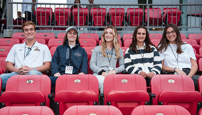 Xander Balog, Chaurice Chaput, Erika Penney, Jillian Isenstadt, and Sammi Todaro in the stands at the Brockton Rox