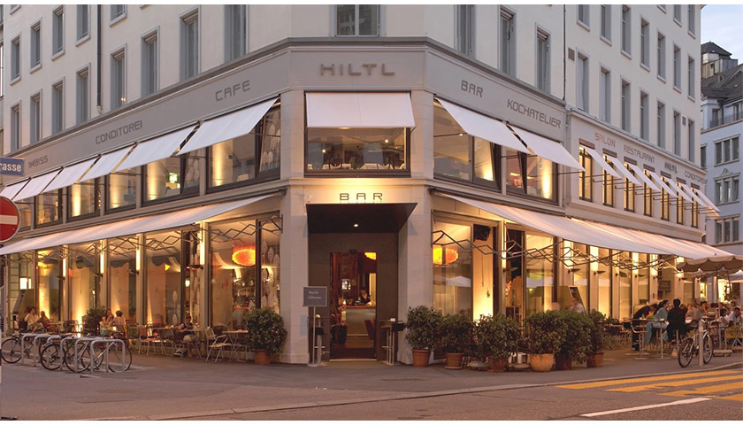 A photo of the front of Hiltl restaurant.