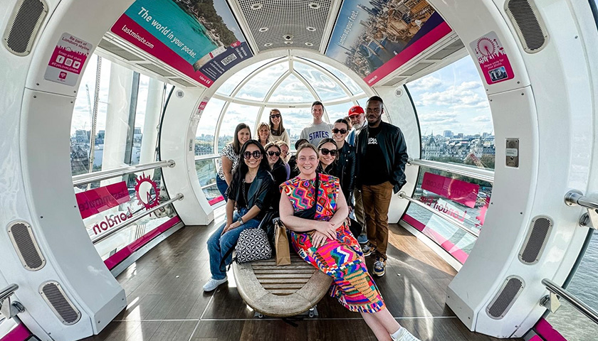 MBA students ride on the London Eye during the 2023 healthcare global travel seminar to London