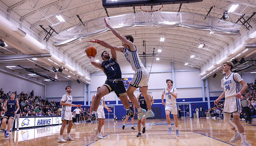 Suffolk guard Danny Yardemian scored 27 points in the Commonwealth Coast Conference final against Roger Williams University