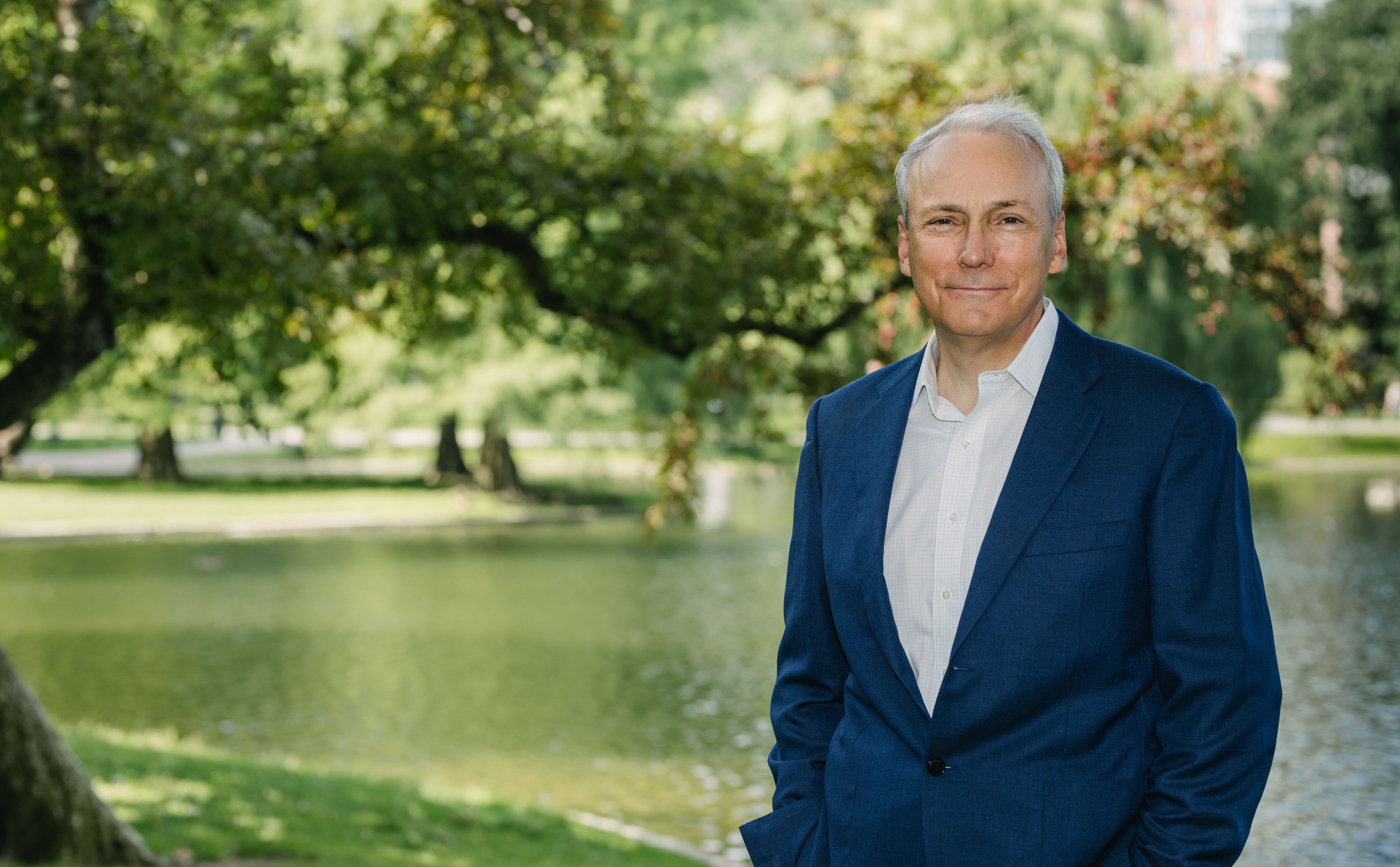 Tim Phillips stands outside in Boston's Public Garden