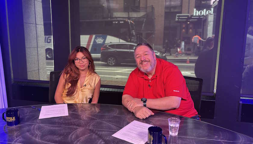 Francisca Baduya and Professor Frank Irizarry at the Studio 73 interview desk