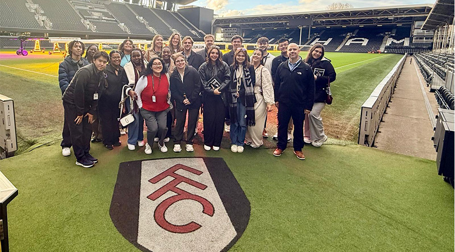 Suffolk students on the pitch at Fulham Football Club in London