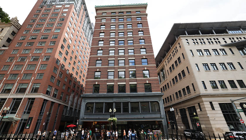 Exterior view of 101 Tremont residence hall, taken from directly across the street
