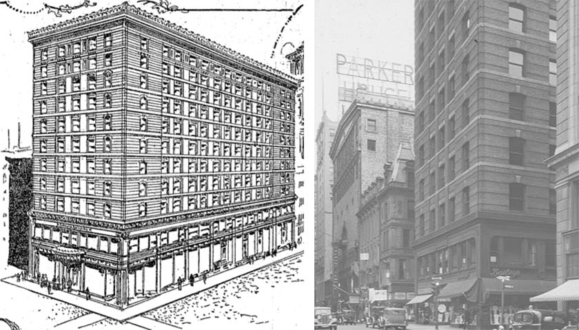 1901 artist's rendering of 101 Tremont prior to construction and an early photograph of the completed building