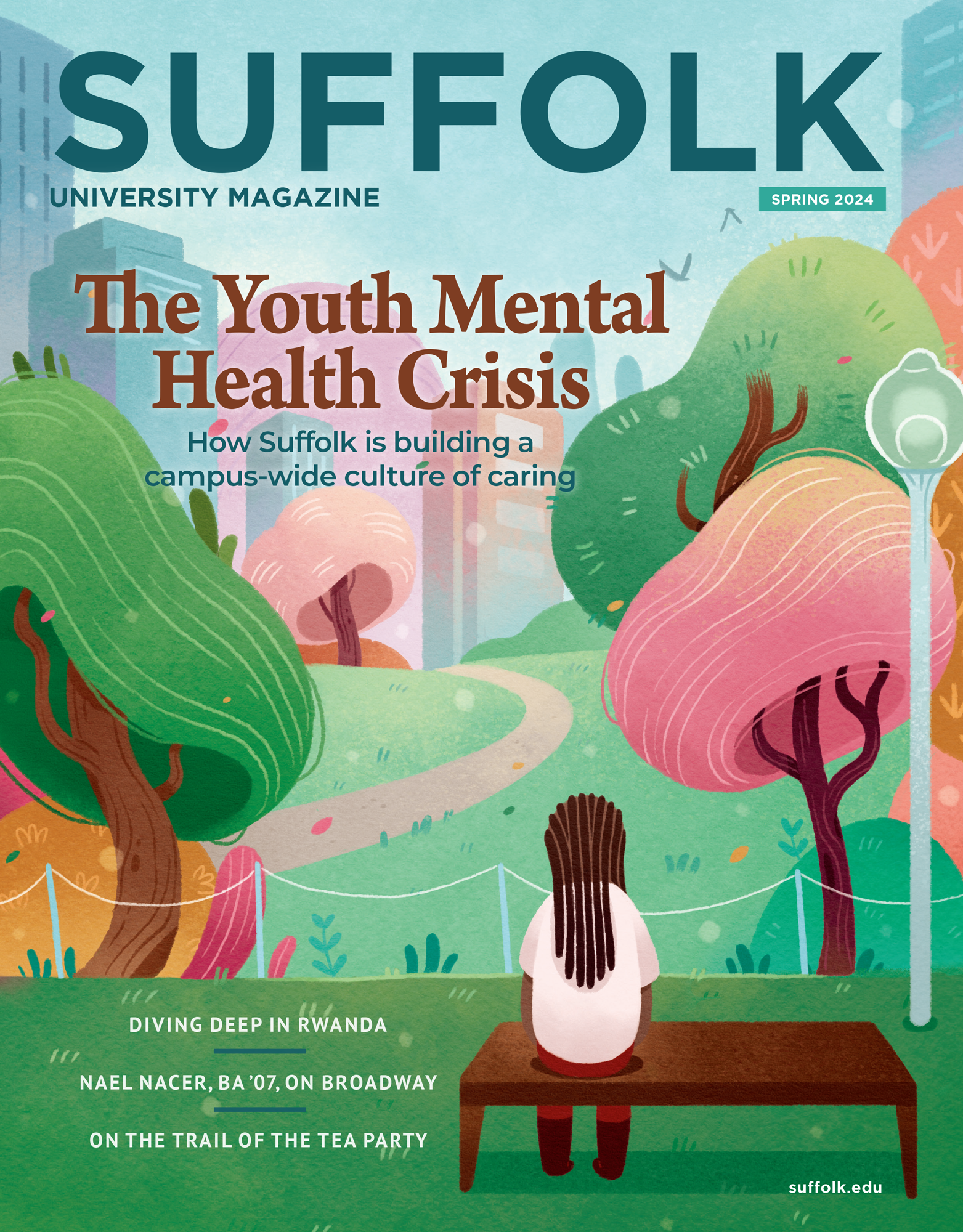 Cover of the Spring 2024 edition of the Suffolk University Alumni Magazine