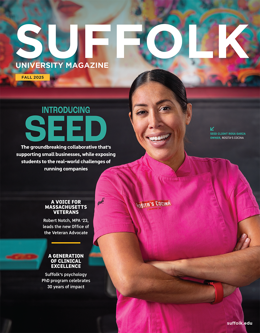 Front cover of the Fall 2025 Issue of the Suffolk University Alumni Magazine