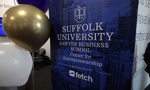 An event set up in the Center for Entrepreneurship on campus at Suffolk University.