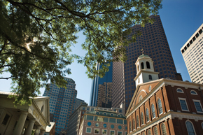 Downtown skyscrapers with Quincy Market in the foreground