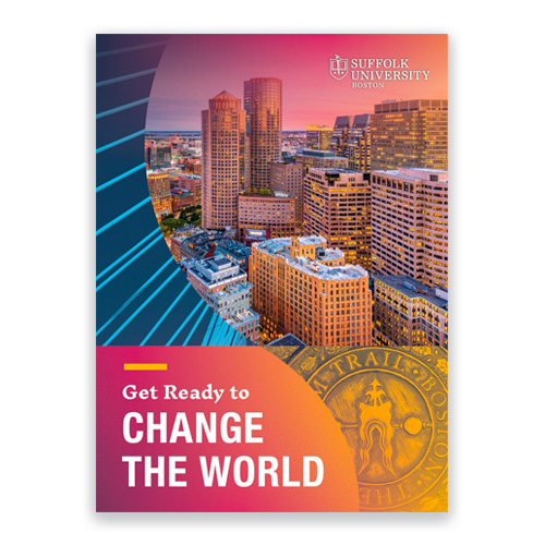 Front cover of the Suffolk University Undergraduate Admission International Brochure